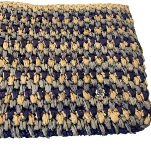 Flora Bella Seabreeze Clutch Bag Braided 100% Raffia Zippered w/ Tassle 13” X 7” - Picture 2 of 11